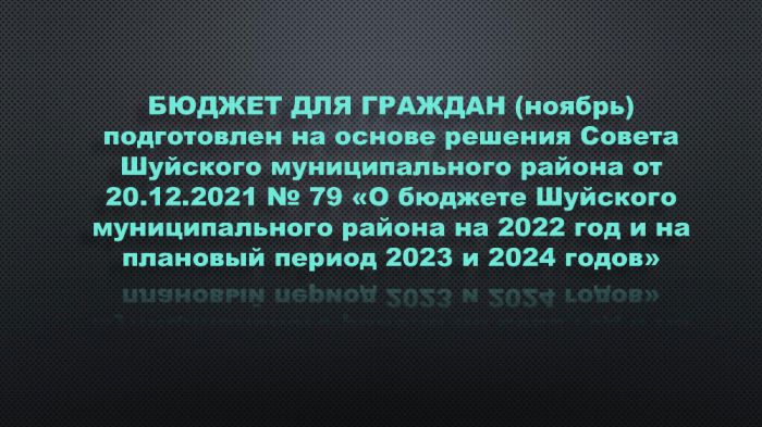 Бюджет для граждан (ноябрь) подготовлен на основе решения Совета Шуйского муниципального района от 20.12.2021 № 79 «О бюджете Шуйского муниципального района на 2022 год и на плановый период 2023 и 2024 годов»